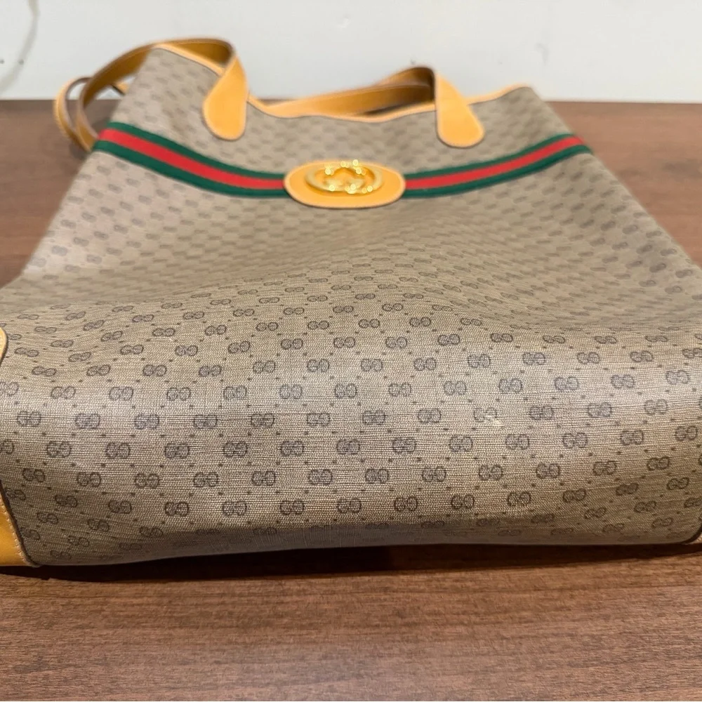 Gucci Beige Tote with Yellow and Green-Red Stripe - Picture 3 of 9